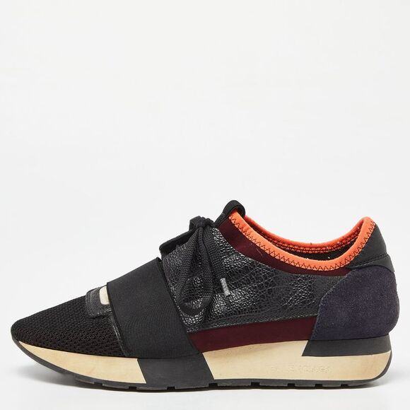 Balenciaga Black Mesh And Textured Leather Race Runner Sneakers Size 37,All Products : American Fashion Style Bags On Sale